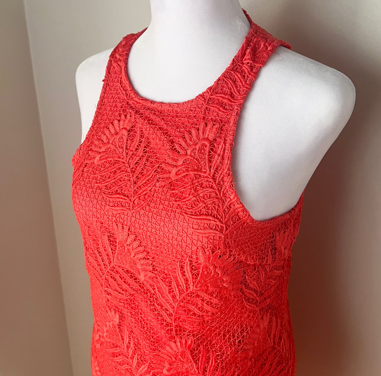 Lovers + Friends Caspian Lace Mini Shift Dress Coral XS Boho Revolve