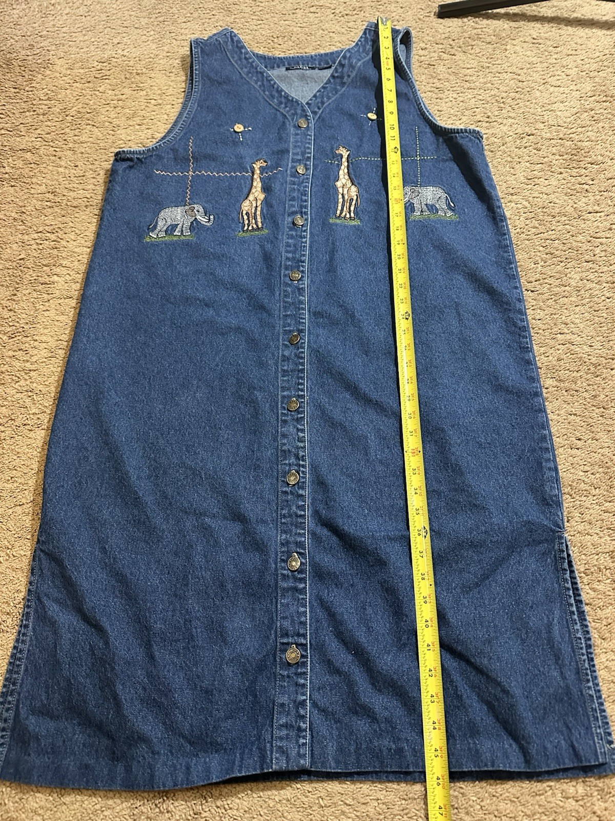 Vintage MPH Blues Womens Denim Embroidered Overall Size 2X Maxi Jumper Animals