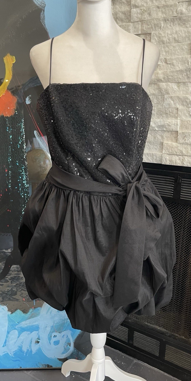 VTG Y2K Lets Fashion Black Sequin Bubble Party Dress Size Medium Mini Party