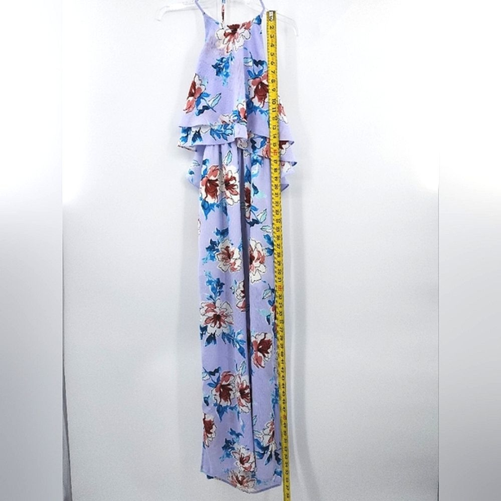Aqua Maxi Halter Dress Size Small Purple Blue Floral Blouson Flowy Fairy Boho
