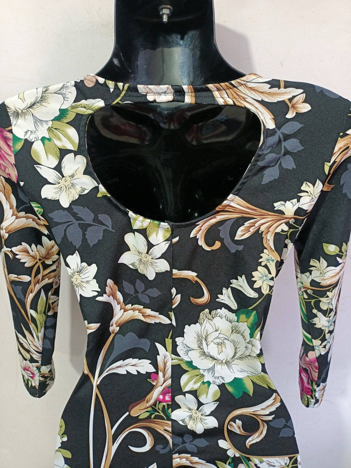 Multi-Color | Medium | Synthetic | Floral Bodycon Dress Cut-Out Back