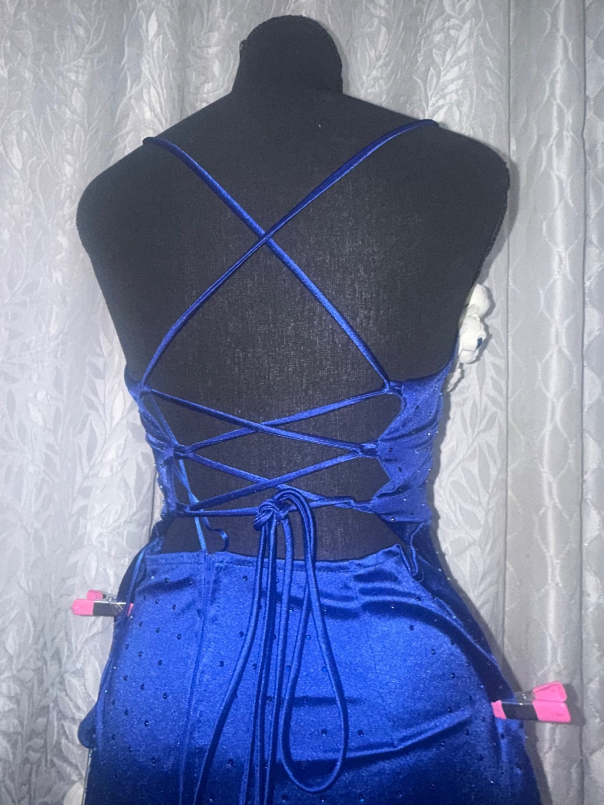Crystal Doll Royal Blue Corset Prom Dress Size 11 Custom Floral Formal prom Gown