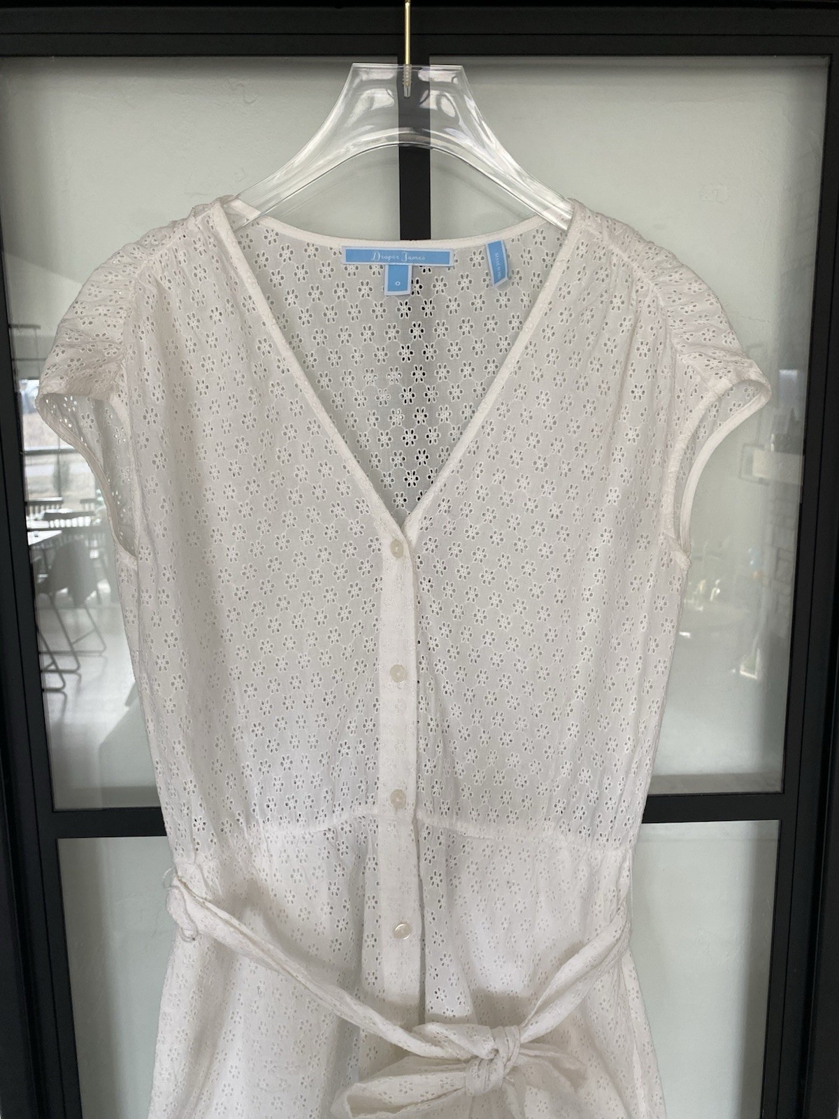 Draper James White Eyelet Button Front Bow A-Line Midi Dress M