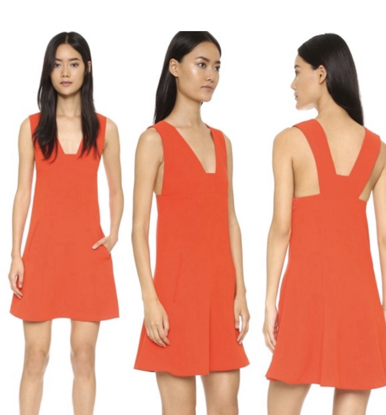 T by Alexander Wang Crepe Plunge Dress Orange Red Sleeveless A-Line Size 4