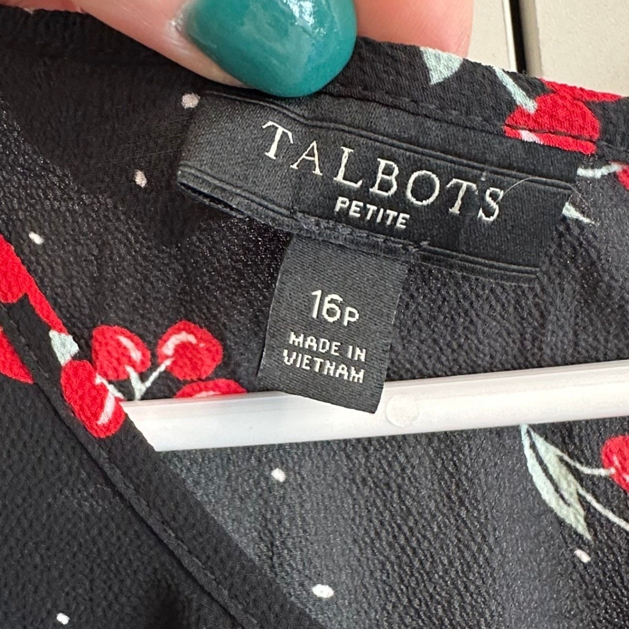 TALBOTS Cherry Print Fit & Flare Midi Dress Rockabilly Notch Neck Sz 16 Petite
