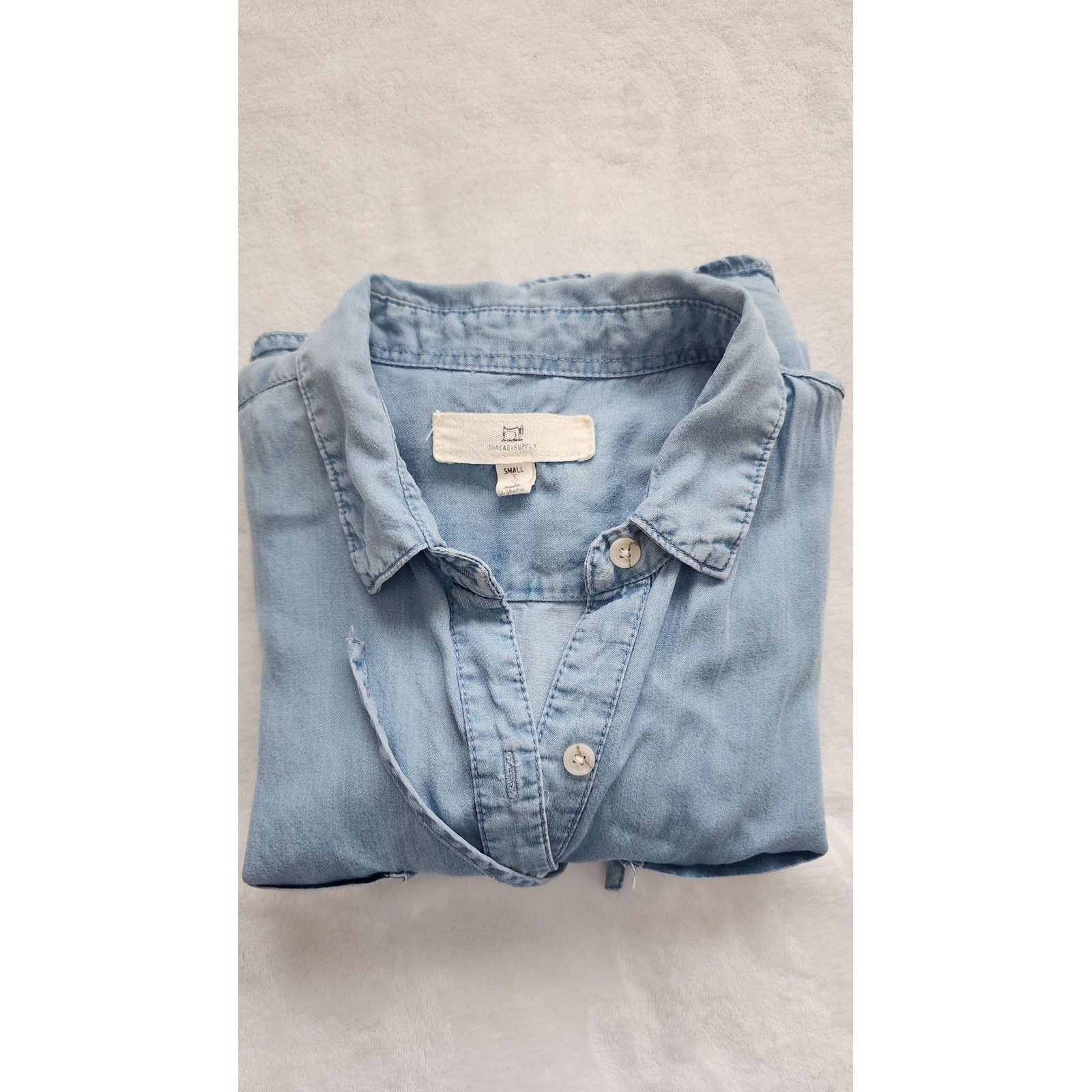 Thread & Supply Light Wash Chambray Tencel Button Down Mini Dress Small