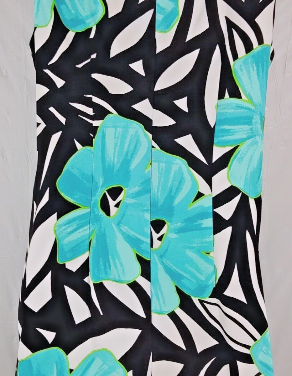 AB Studio Dress 10 Basic Shift Sheath Black Teal Blue Floral Sleeveless Stretch