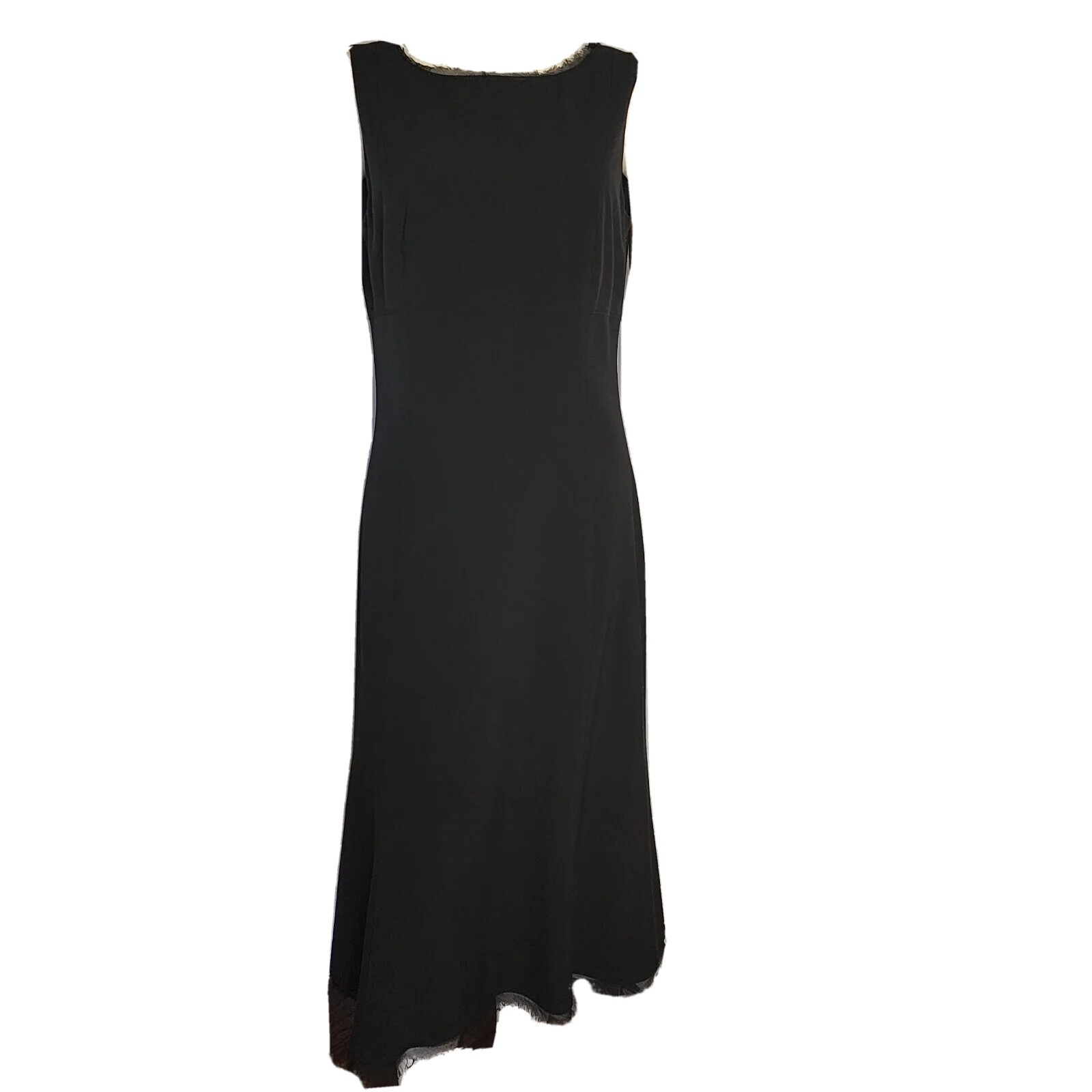 T Tahari Dress Womens Size 10 Solid All Black Sleeveless Side Zip Fringe Hem