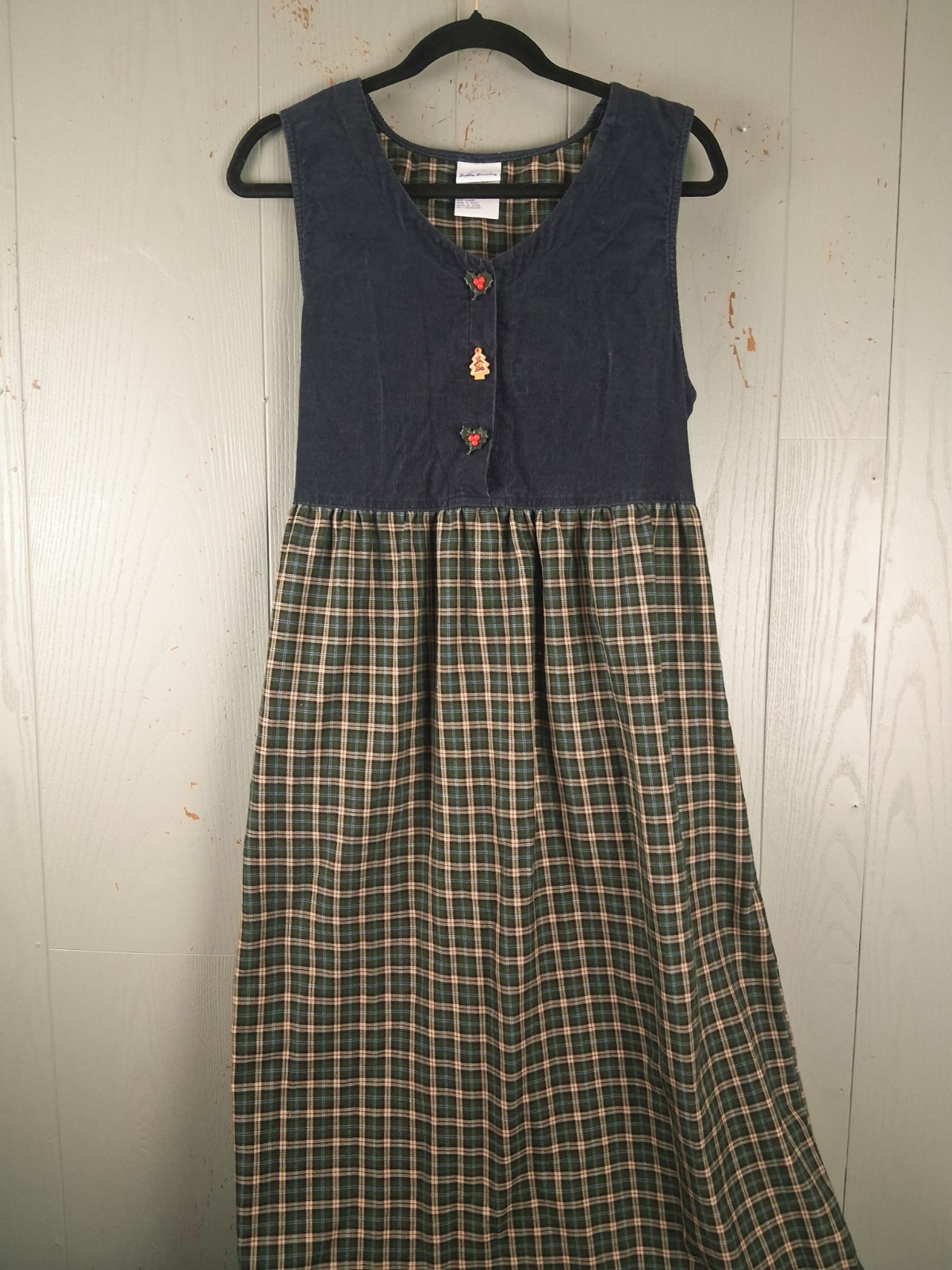 Vintage 90s Teacher Maxi Dress LARGE Tartan Plaid Corduroy Cottagecore Christmas