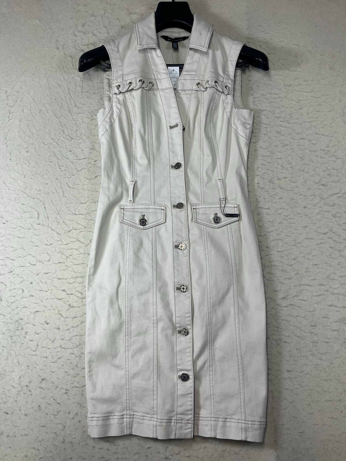 NWT White House Black Market Beige Button-Front Dress Size 0 Stain See Pictures