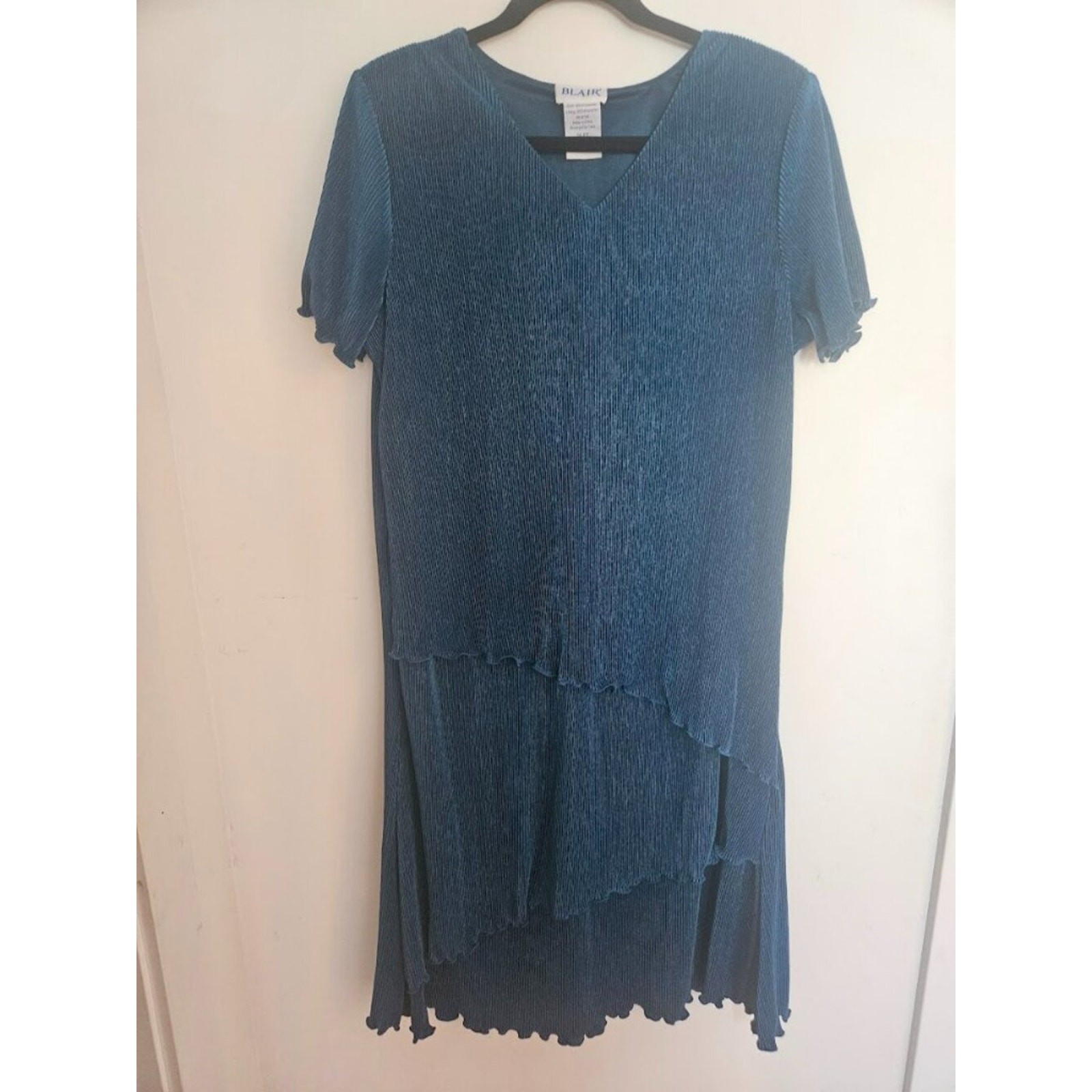Blair Women’s Teal Crinkle Pleated Layered Dress | Size 18 | Flowy Midi Dress