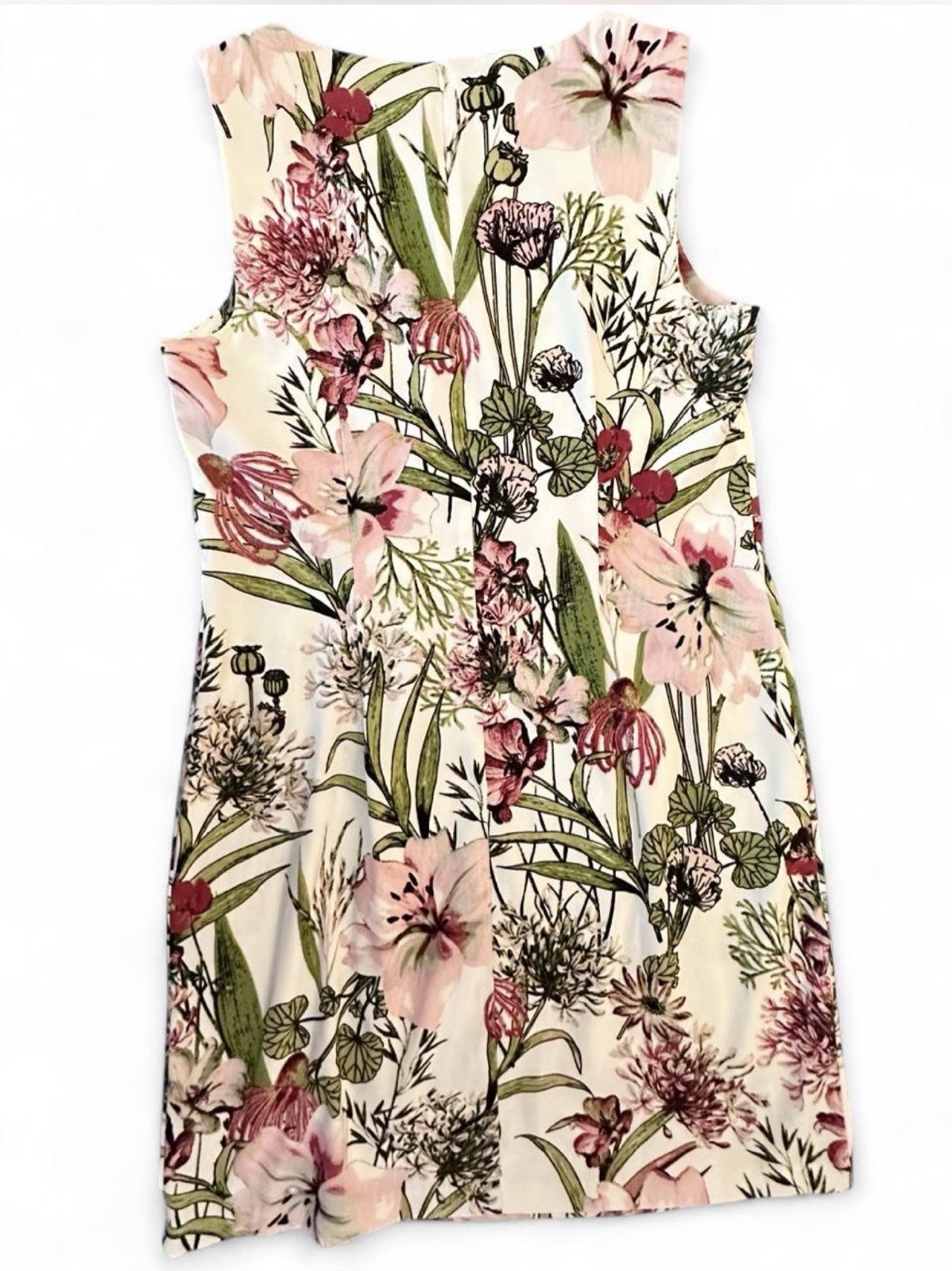 AGB Dress stretch sheath Black Floral Pink/ White Flowers Size14 “LN”