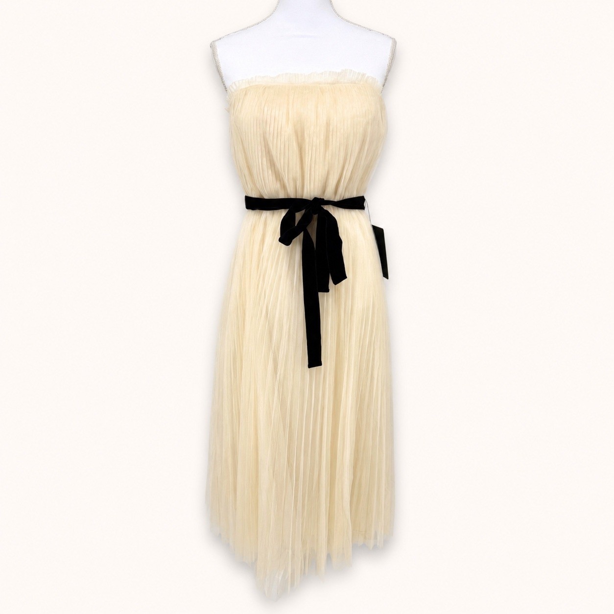 NEW Lulus Medium Ferreira Cream Tulle Pleated Bow Strapless Midi Dress Romantic