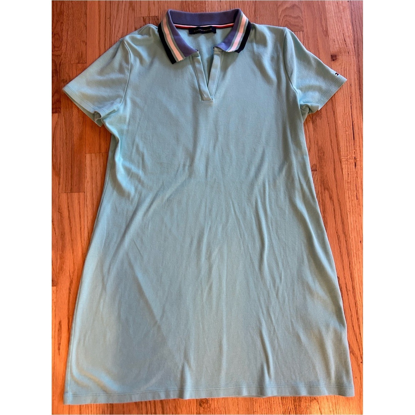 Tommy Hilfiger Sky Blue Polo Dress with Striped Navy Collar