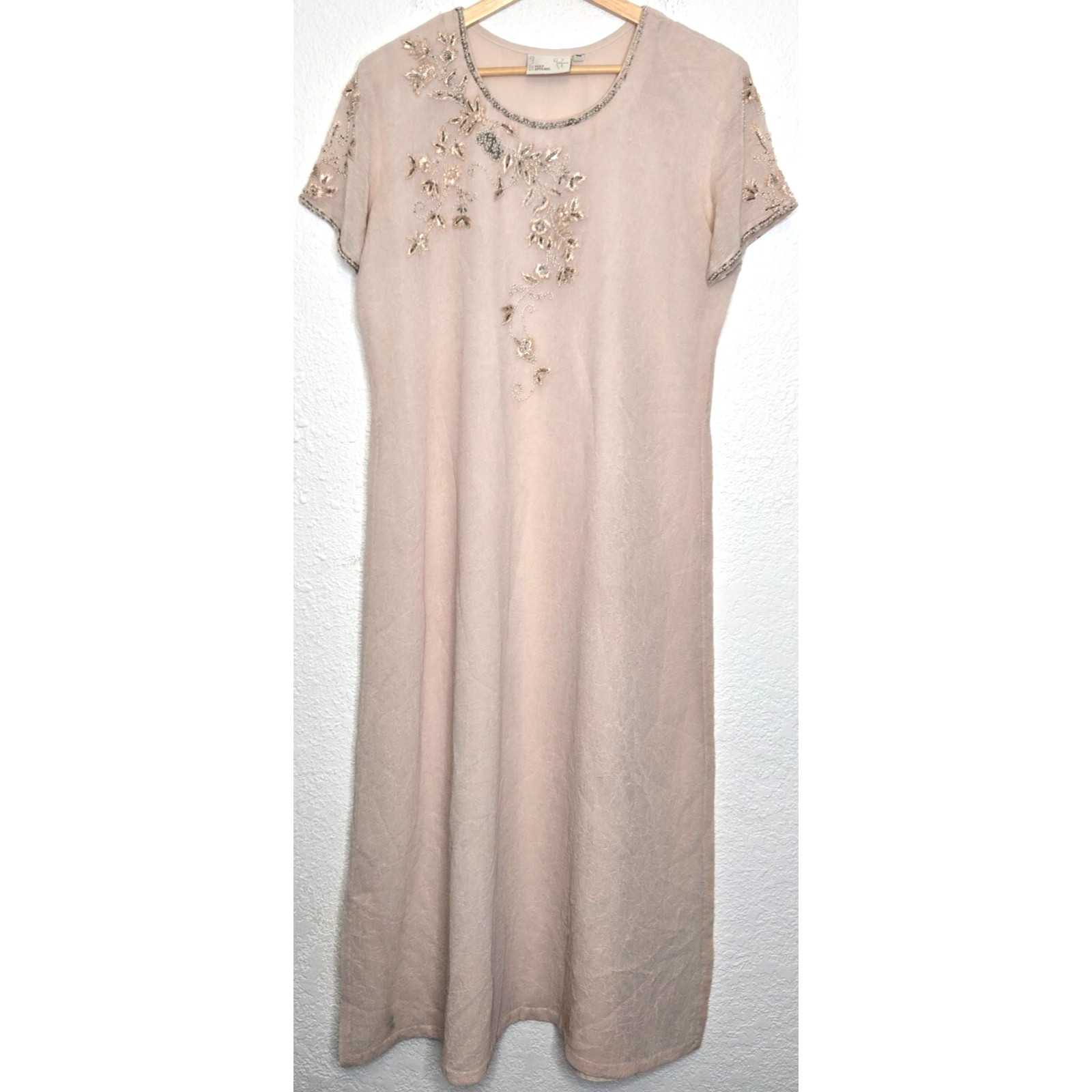 Vintage Kaftan Dress Womens Medium Pink Pastel Embellished Indian Boho Beaded