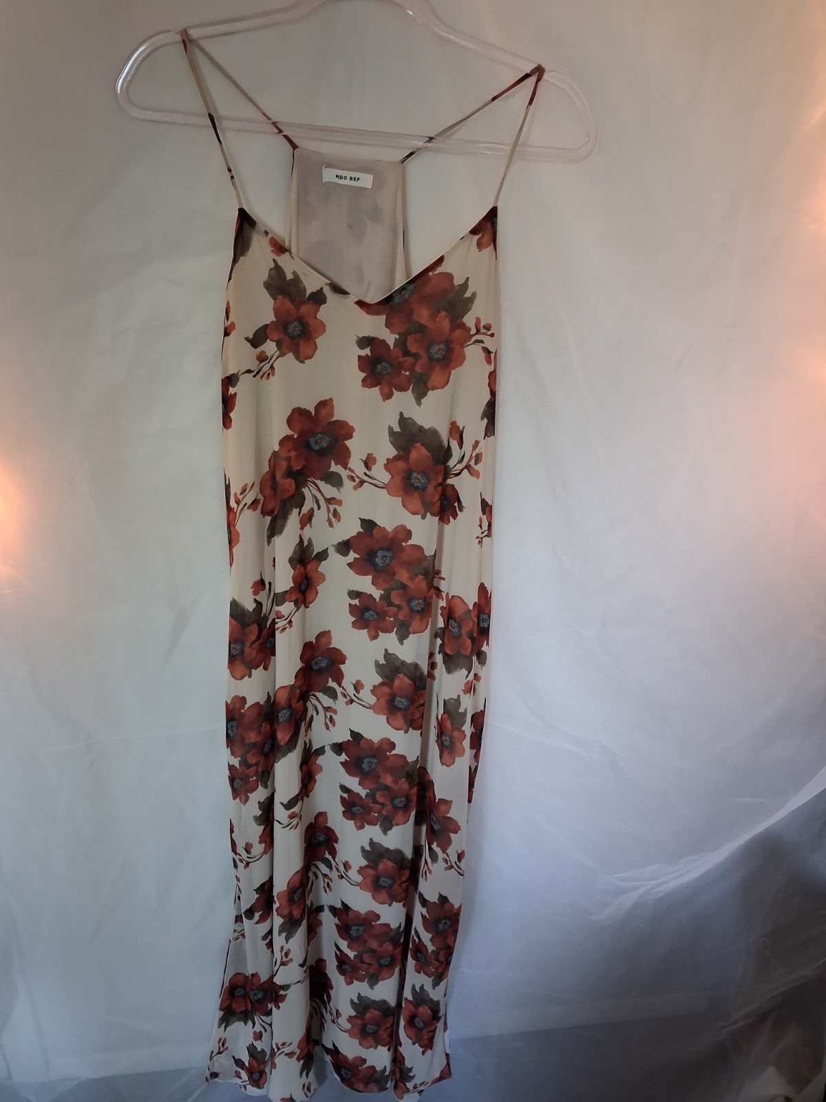 MOD REF Floral Maxi Dress V-Neck Ivory Red Blue Brown Sleeveless Straps
