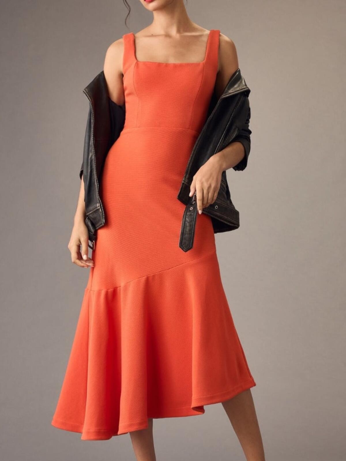 Anthropologie Ariana Square Neck Asymmetrical Ruffle Flounce Hem Dress