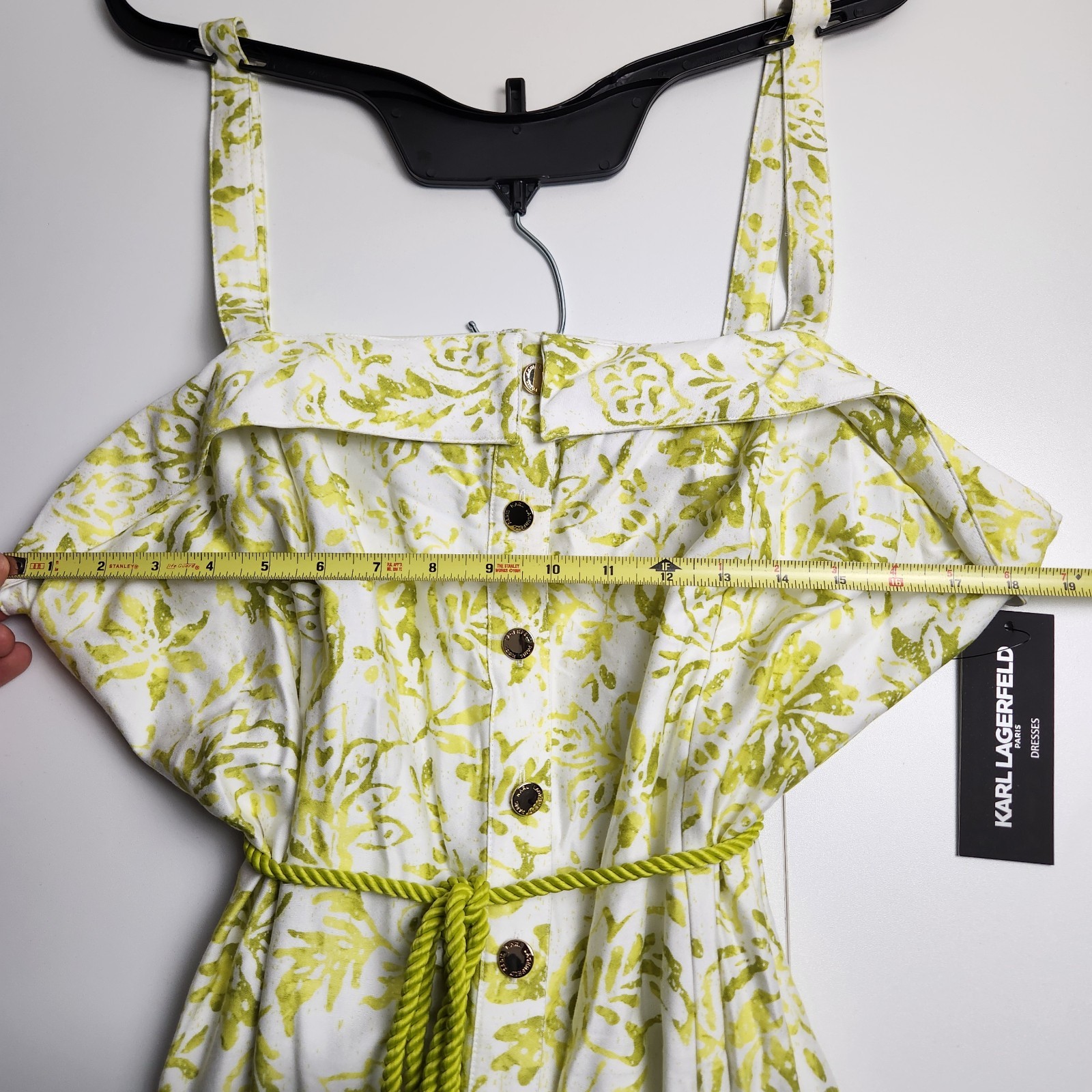 Karl Lagerfeld Square Neck Maxi Dress Rope Belt Floral Green Womens 16 NWT