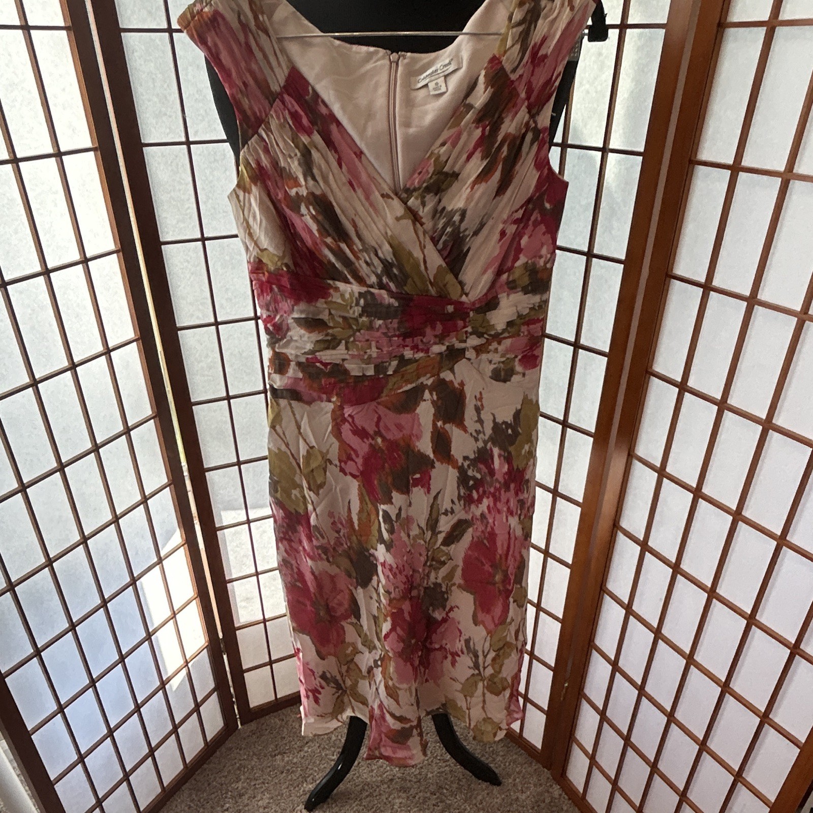 Coldwater Creek Women’s Size 10 Pink Floral Chiffon V-Neck Sleeveless Zip Dress