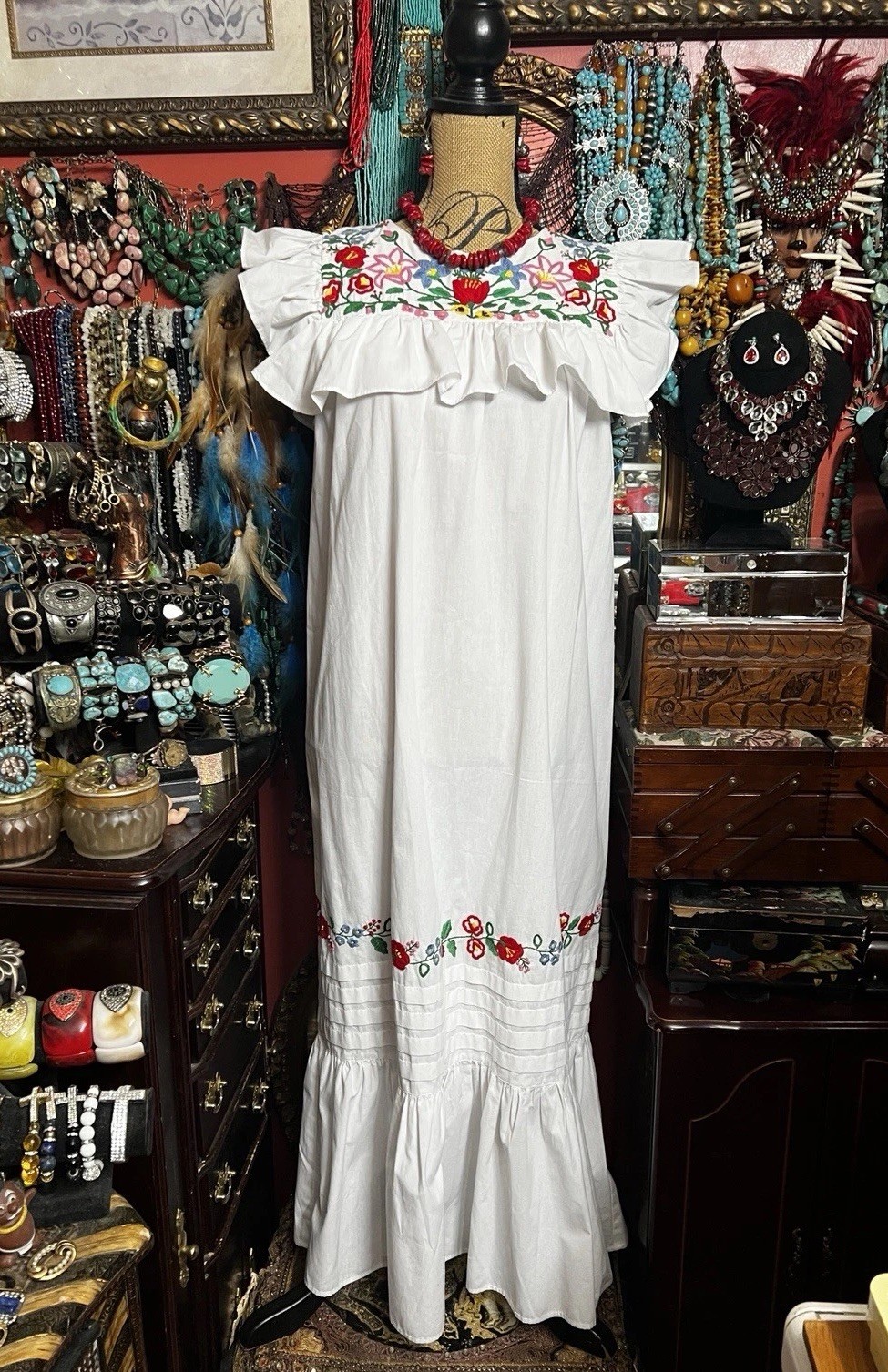Mi Gorgondrina White Rare Renina Blanca Arroya Embroidered Dress Mexico M