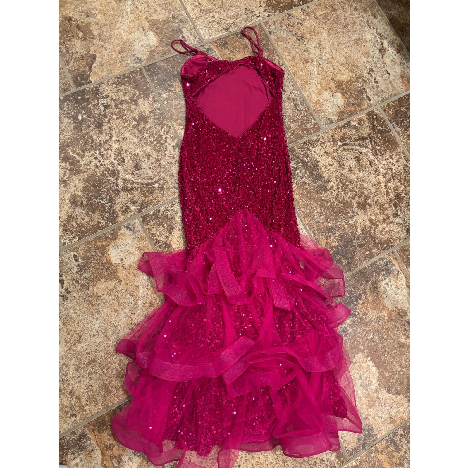 Faeriesty Sequin Mermaid Gown Womens XL Pink Ruffle Tulle Formal Dress NWT