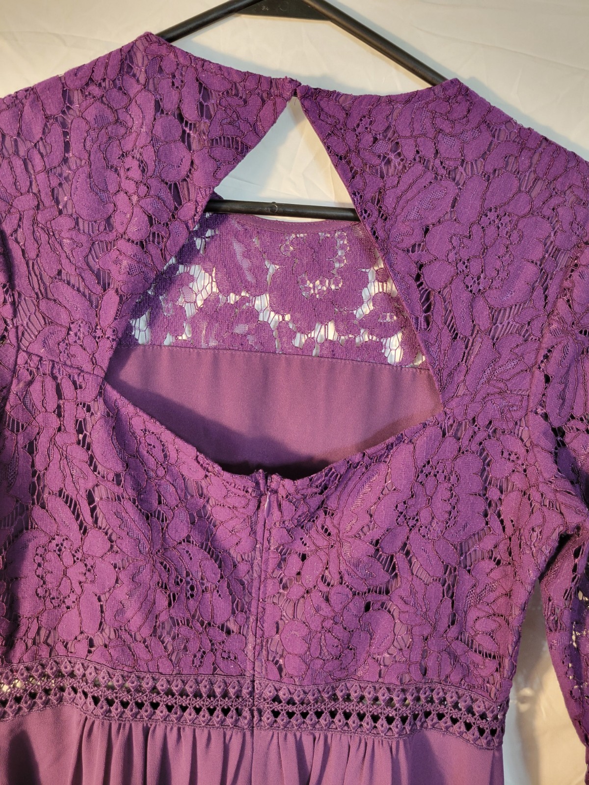 Truth & Fable Purple Solid Lace Maxi Dress Lined Long Sleeve Zip Regular M