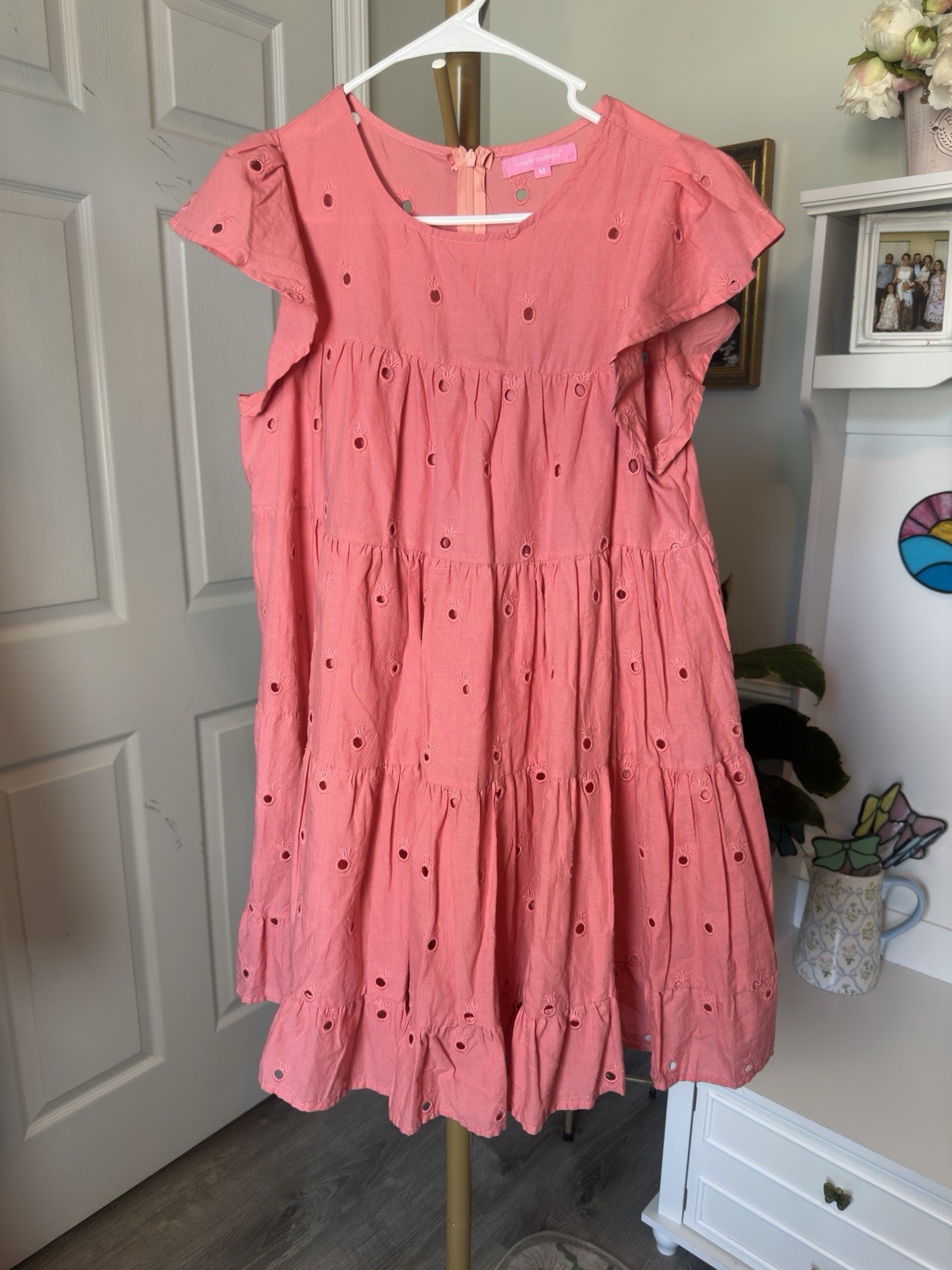 Simply Southern Pineapple Dress Coral Pink Vacation Summer Babydoll Women’s M