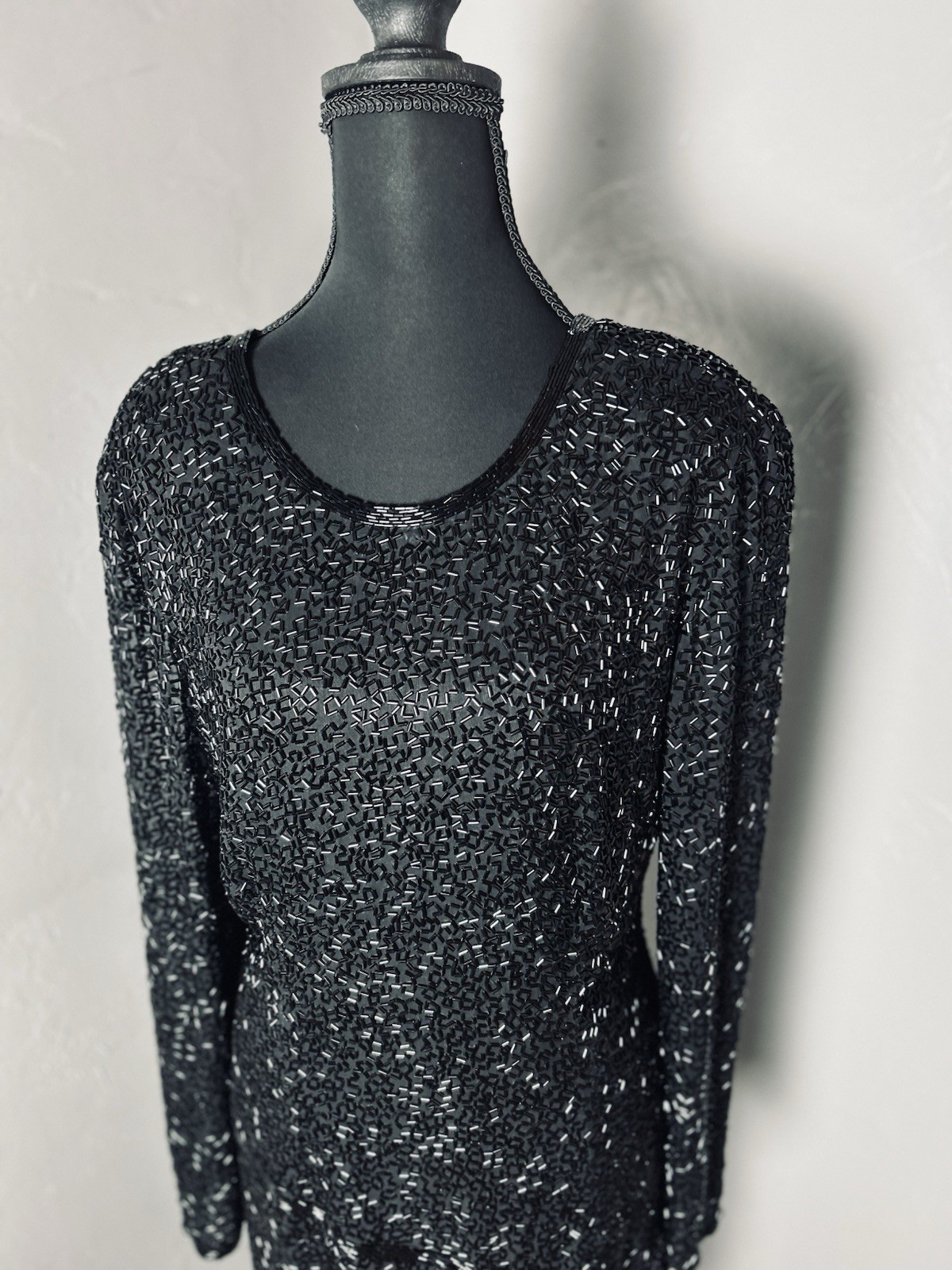 Blacktie Oleg Cassini Black Beaded Dress 100% Silk Size 10. Holiday party event