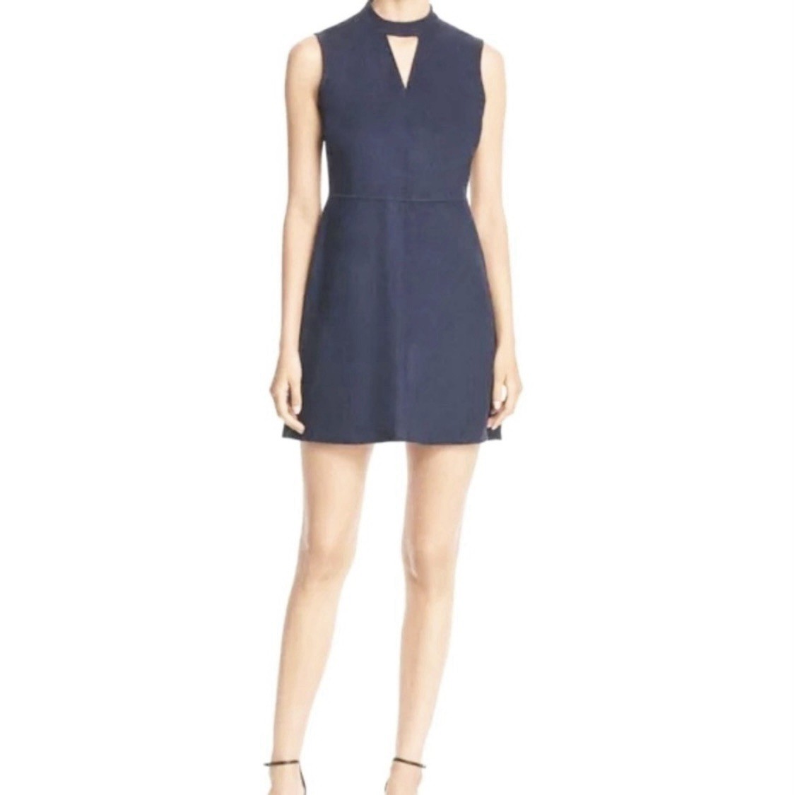 Lysse Keyhole Neck Faux Suede Dress in Navy Blue