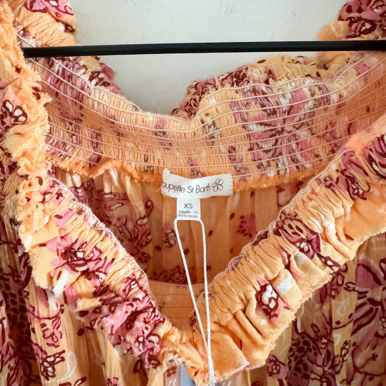 NWT Poupette St. Barth Sylvia Off Shoulder Mini Dress Orange Size S Boho Resort