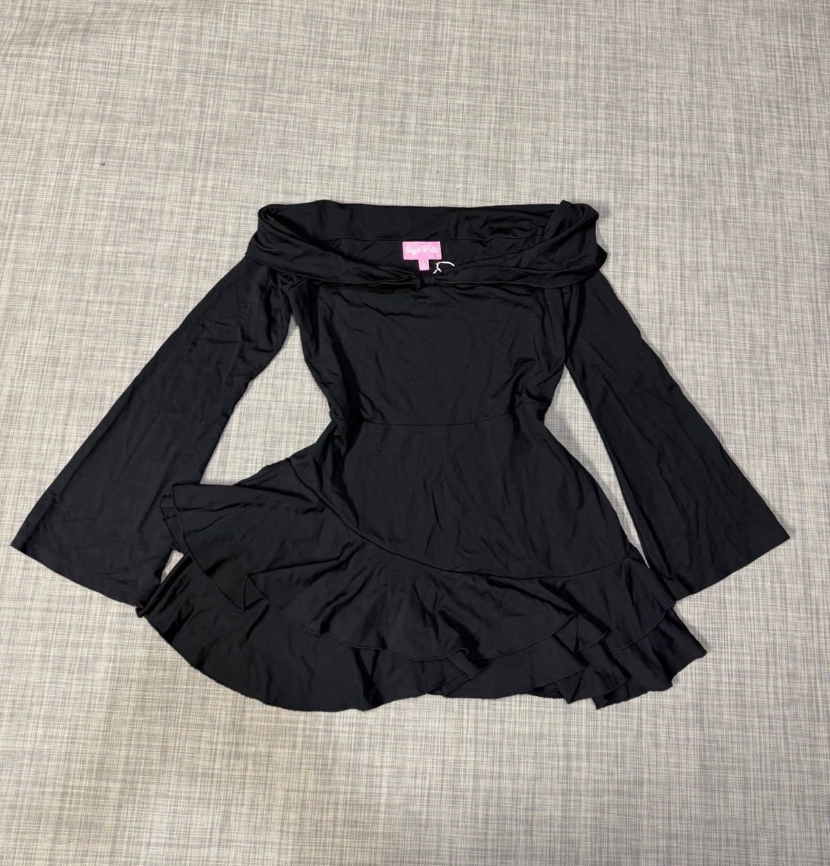 Sugar Thrillz Dolls Kill Black Off The Shoulder Ruffle Dress Women’s L Emo Goth