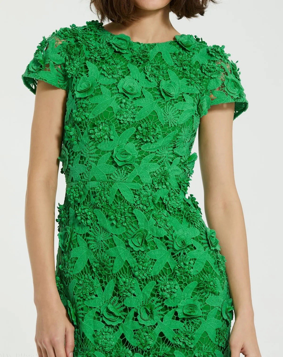 MAC DUGGAL Green Floral Lace Fitted Short Sleeve Dress size 2 New With Tags!