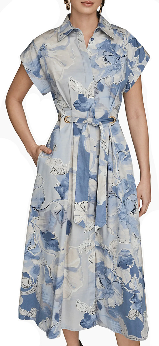 NWT Donna Karan NY Collared Short-Slv Dress, Grommet Details, 6, Tempest, $189