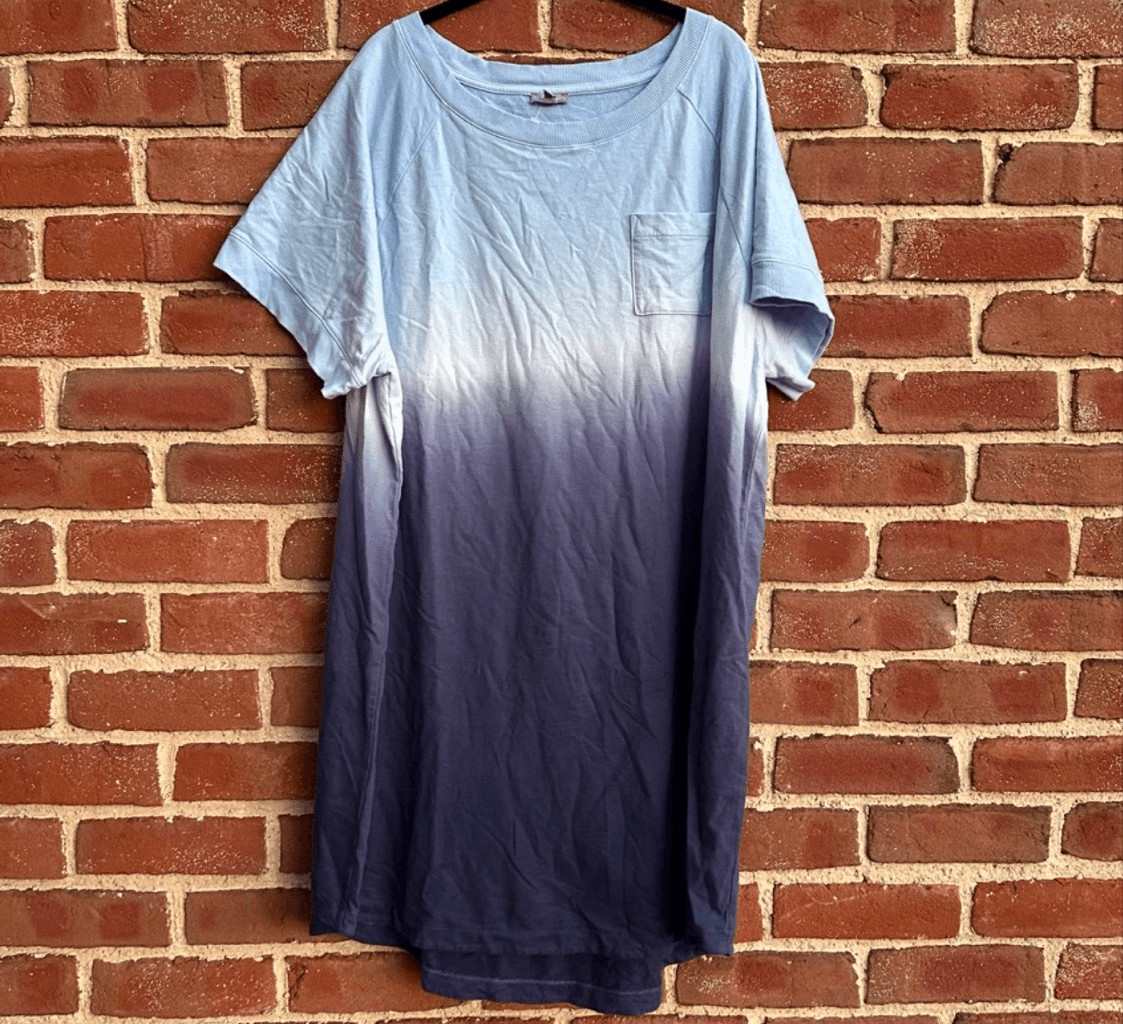 Talbots French Terry Dip Dye T Shirt Dress Lakeside Blue Pocket 1X NEW