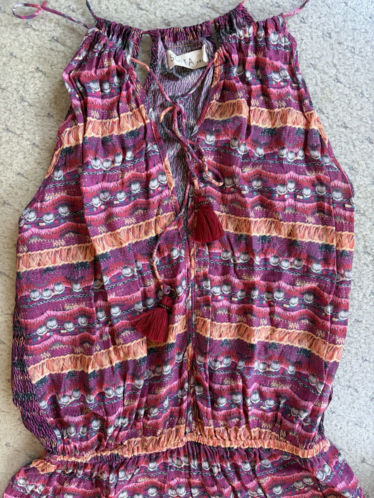 Sofia by ViX Halter Dress Medium M Pink Geometric Tassel Boho Resort Coverup