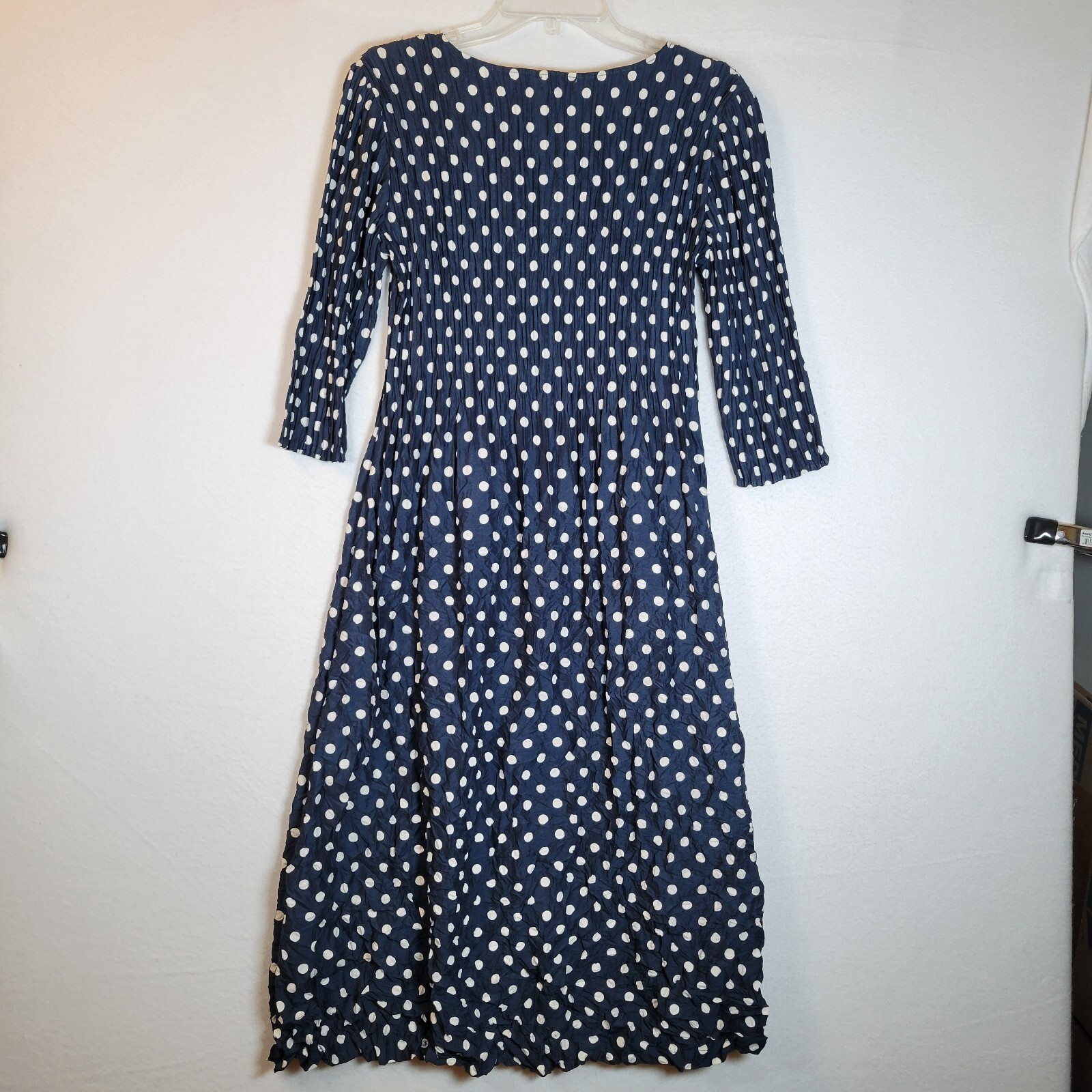 Alquema Womens Smash Pocket Crinkle Midi Dress Size 1 Blue Polka Dot Retro