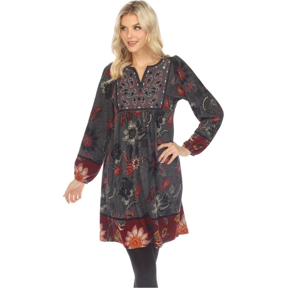 White Mark Tunic shift dress Size L Embroidered Soft Fabric Multi Colored Boho