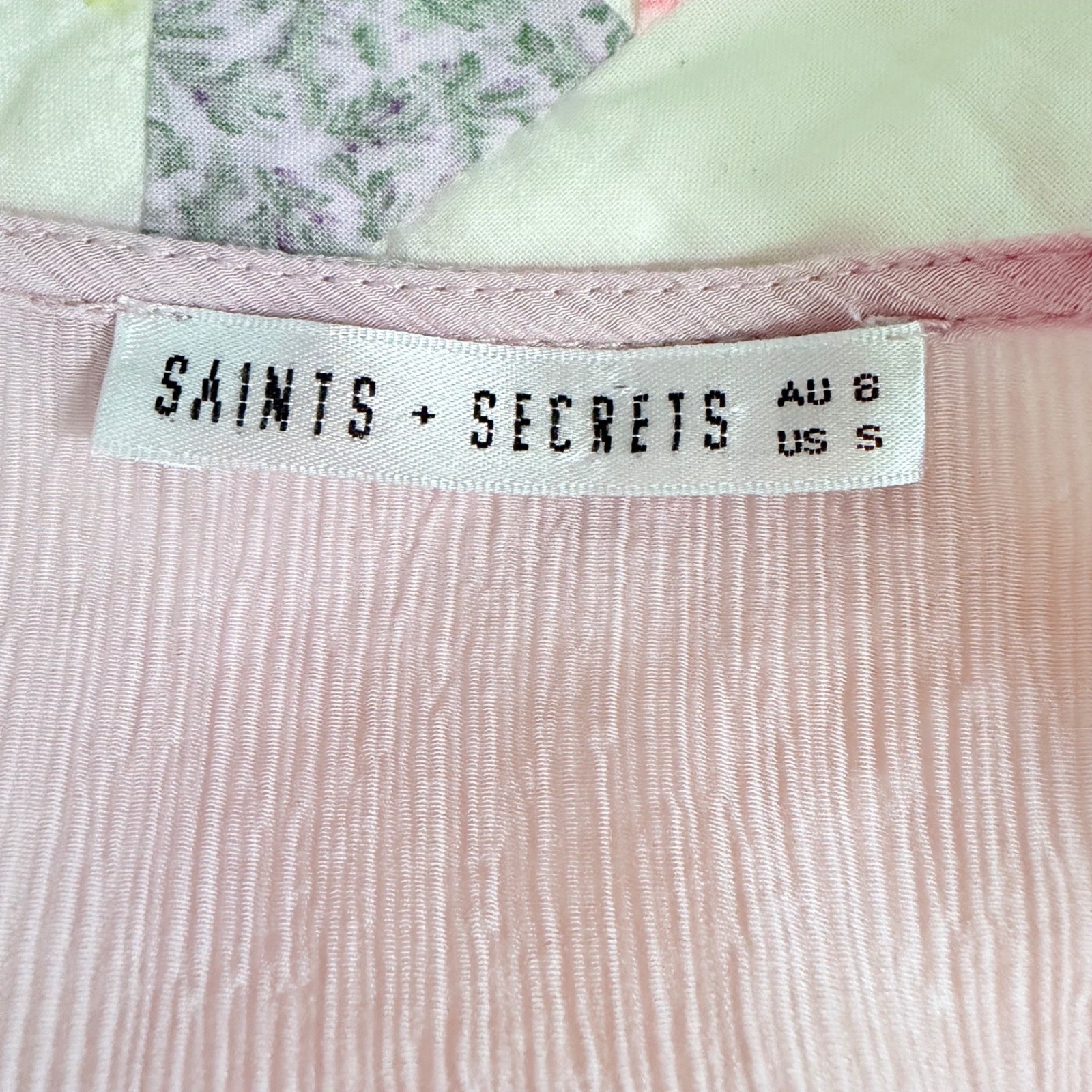 Saints + Secrets Pink Crinkle Ruffle Mini Dress Tie Front Smocked Waist Womens S
