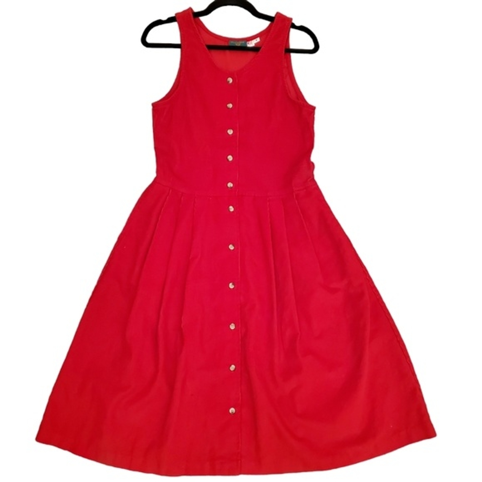 Willowbend Size 6 Cotton Blend Vintage Sleeveless Corduroy Red Button down dress