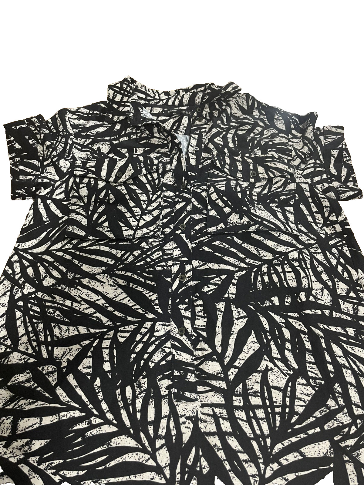 Banana Republic Size 4 Black+ Tan Tropical Vacation Linen Dress Short Sleeve