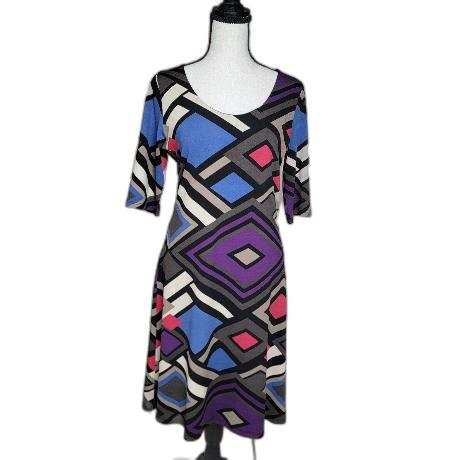 MTC Collection Women’s Medium Dress 70s Retro Geometric Colorblock Aztec Print