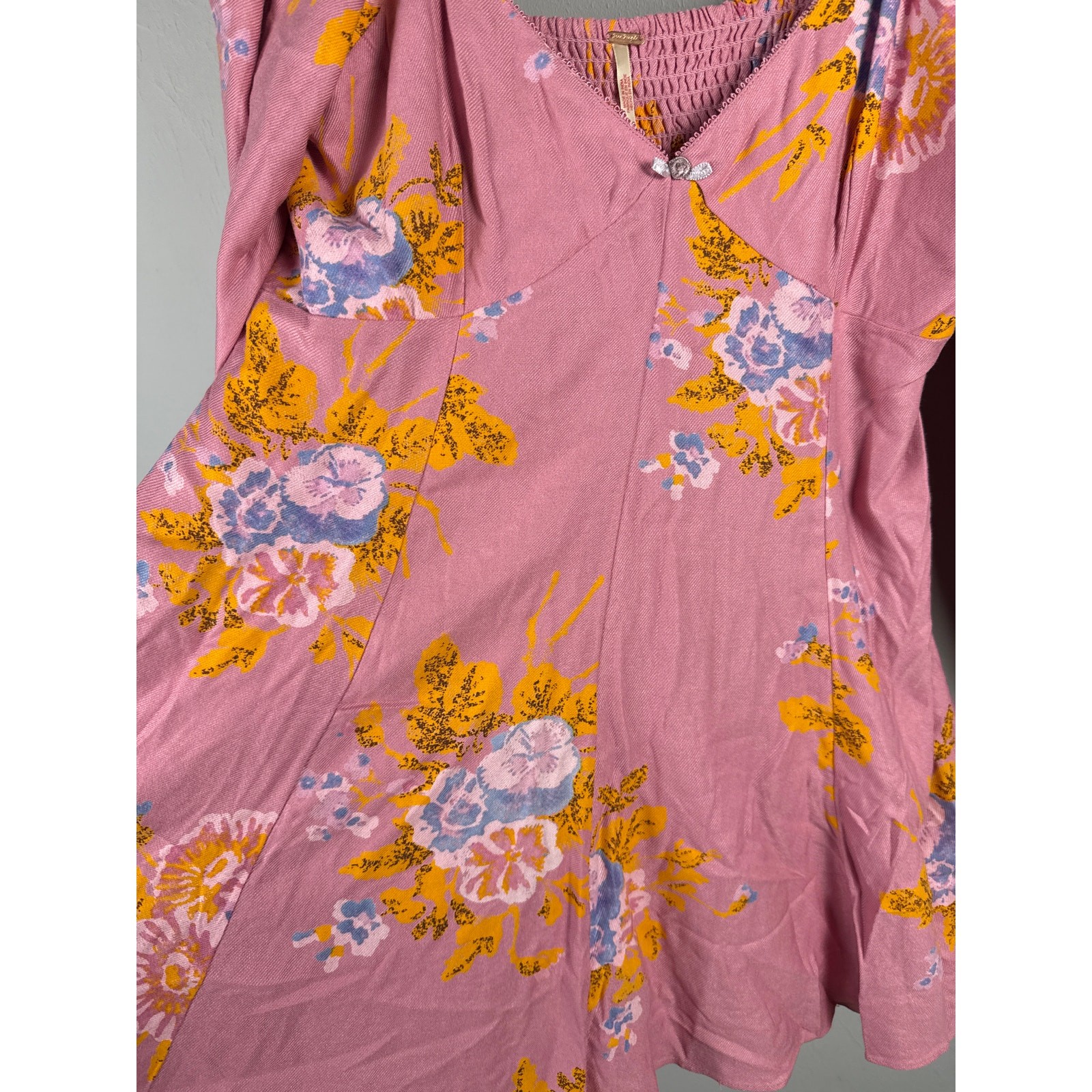 Free People Francesca Floral Puff Long Sleeves Mini Dress Rose Pink Size Large