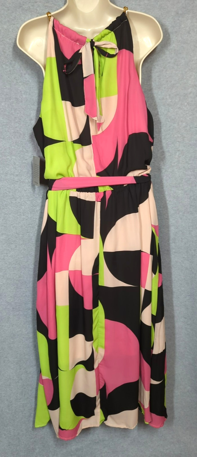 New Plus 2X Maxi Dress Sleeveless Elastic Waist Chain Accent Bold Bright Beauty
