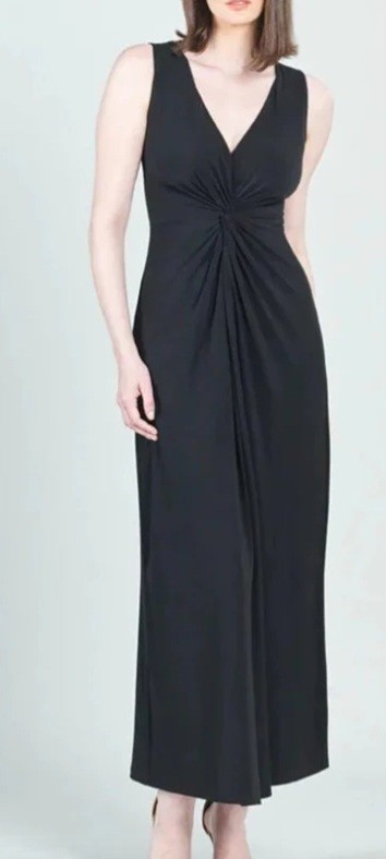 Eliza J Black sleeveless evening gown with tie knot in the front. New. Size 14