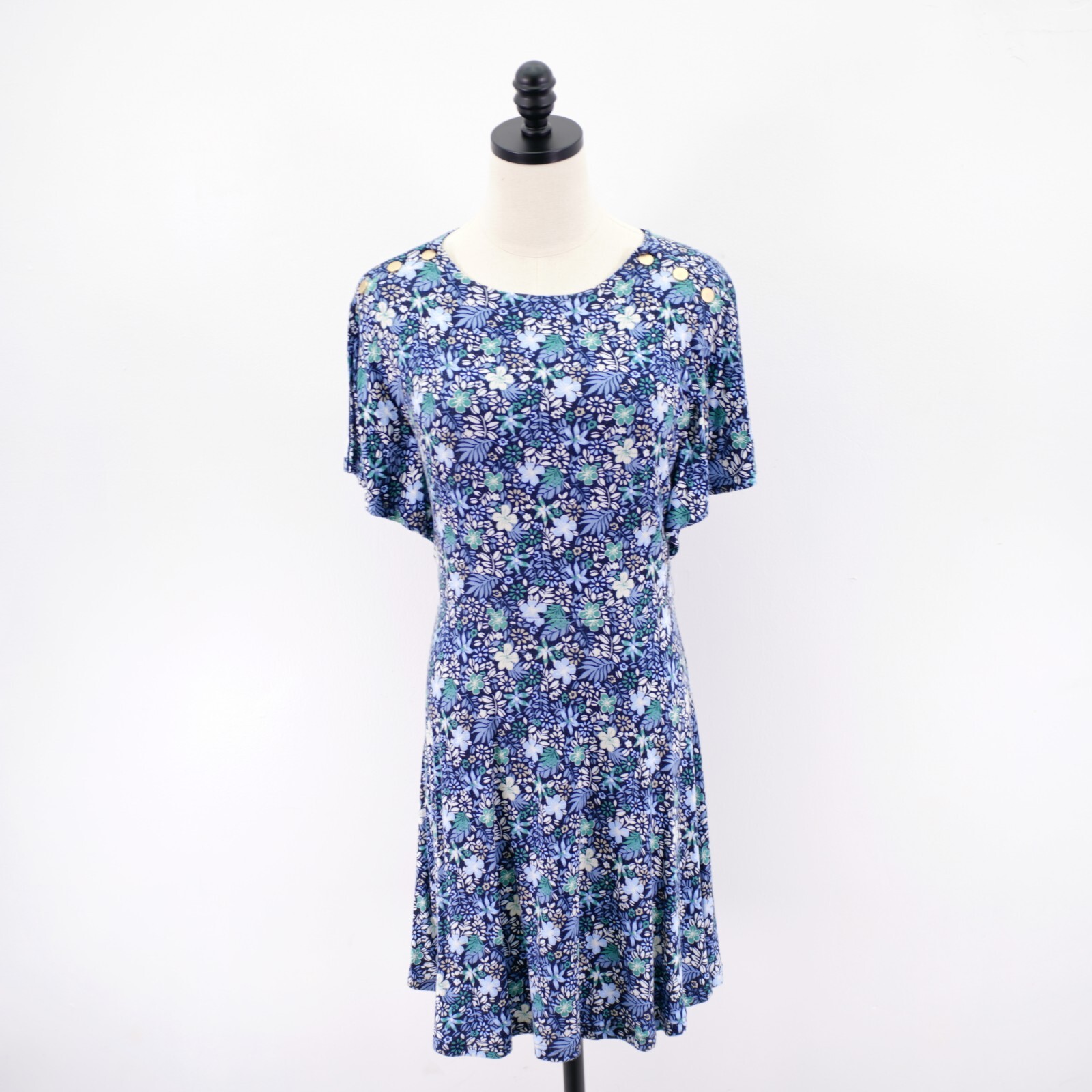 Ann Taylor Loft Blue Green Round Neck Flutter Split Short Sleeve Sleeve Dress 2