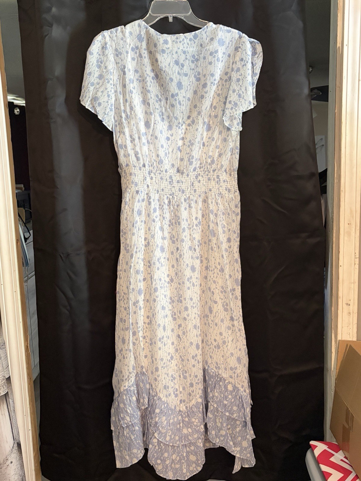 NWT ￼ Club Monaco Light Blue Floral V-Neck Midi Dress