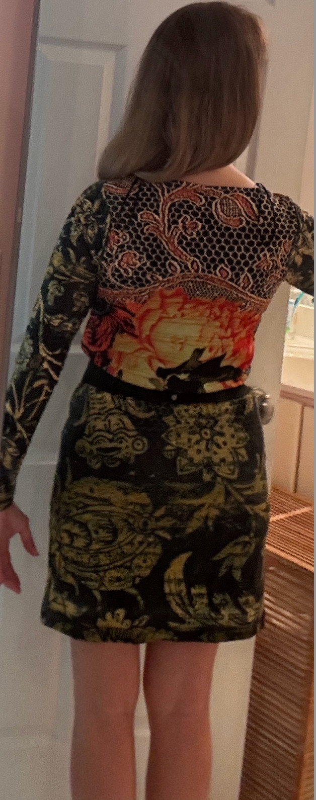 DESIGUAL by CHRISTIAN LACROIX Embroidered Floral Print Dress Beaded Belt Size S
