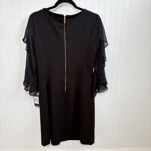 Tommy Hilfiger Solid Black 3/4 Ruffle Sleeve Sheath Dress Women’s Size 6 NEW