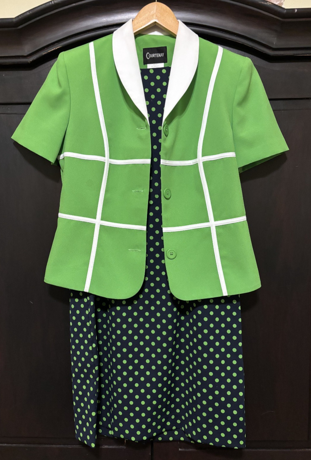 Blue & Lime Green Polka Dot Retro Sleeveless Dress And Jacket -Size 12
