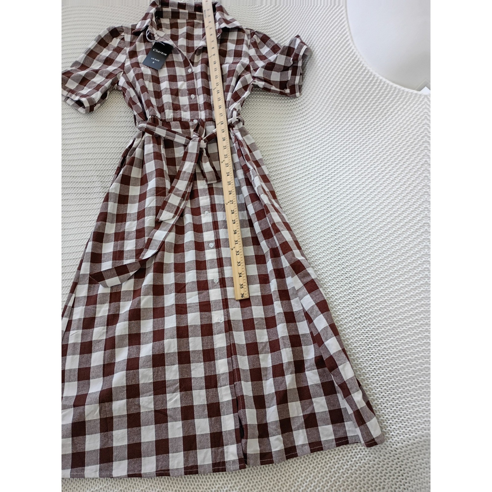 NWT Chartou Gingham Cottagecore Cotton Shirt Dress Midi Button Front Peasant S
